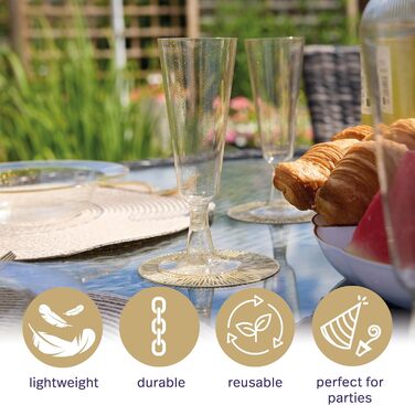 50 пластикових келихів для шампанського MATANA Premium з блискітками (150 мл) – багаторазові келихи для коктейлів, десертів та вина, ідеальні для вечірок та свят