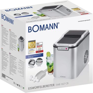 Машина для приготування льоду Bomann® EWB 6068 CB (срібна) - швидке виробництво, до 10 кг на добу, 2 розміри кубиків льоду, 1,1 л резервуар для води, з лопаткою