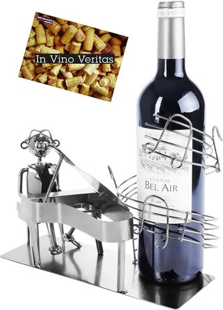 BRUBAKER Wine Bottle Holder Pianist at the Piano - Metal Bottle Stand of a Piano Player with Greeting Card for Wine Gift