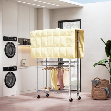 Міцний мобільний вішак для одягу з 3 рівнями, хромований. Штанга подвійна, гачки збоку, 40x75x189.3 см