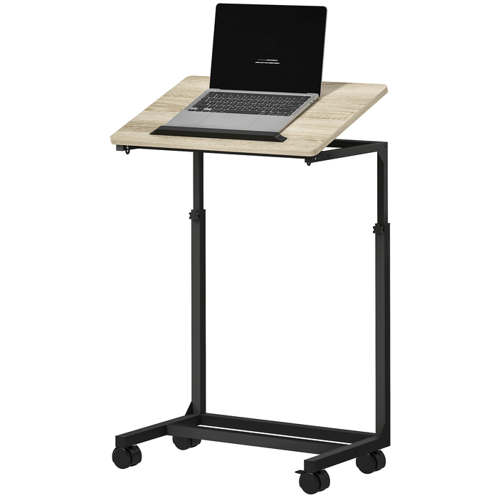 HOMCOM Side Table in C-Shape, Height-Adjustable Coffee Table with Wheels, Sofa Table Laptop Table for Small Spaces, Living Room, 55 x 36 x 62.5-82.5 cm, White | Aosom