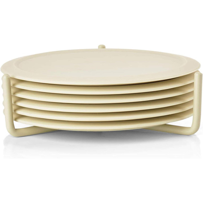 Zone Denmark Singles Silicone Coasters, Coasters for Glasses, Cups, Cocktail Glasses, Diameter 10 cm, Height 3.1 cm, 6 Pieces, incl. Holder, (10cm, Grey - Limestone)