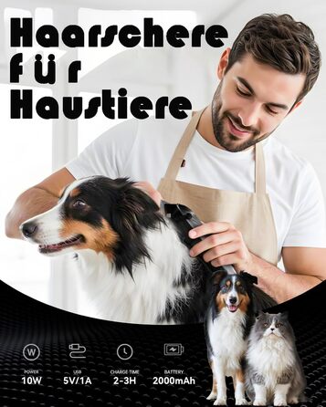 Професійна машинка для стрижки собак з щільним хутром, бездротова, тиха, з LED-дисплеєм, для довгого, товстого, тонкого, кучерявого та хвилястого хутра