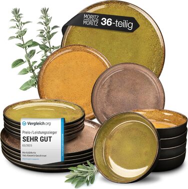 Набір посуду Moritz & Moritz VIDA на 12 осіб, 36 предметів - вінтажний сервіз з сучасного порцеляну, стійкий до подряпин, для мікрохвильової печі та посудомийної машини