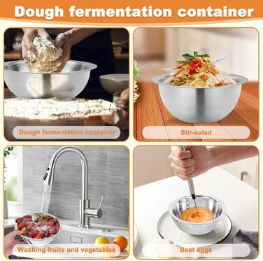 Набір з 5 чаш для перемішування з нержавіючої сталі з мірними позначками, ергономічний дизайн, стійкі до морозу, безпечні для миття в посудомийній машині. Металеві чаші для випічки, приготування їжі, салатів та зберігання продуктів.