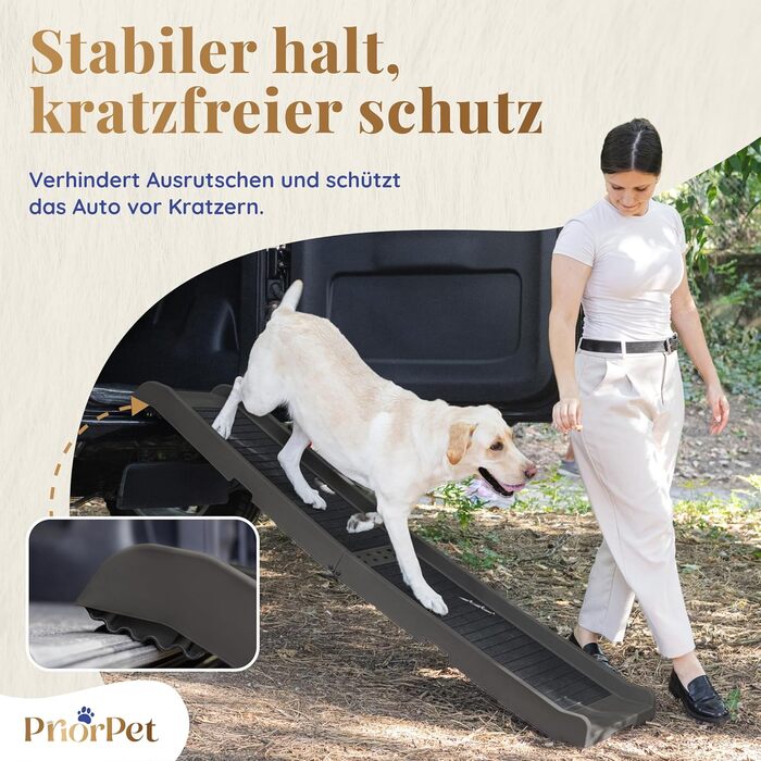 Східці для собак у машину – складані, 174 см, 38 см, з гумовим покриттям – для великих собак, підходить для авто та SUV – вантажопідйомність 85 кг – темно-сірий колір