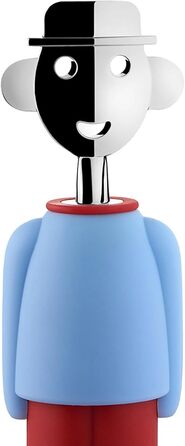 Alessi AM23 LAZR Corkscrew made of thermoplastic resin, light blue and red, and chrome-plated Zamak