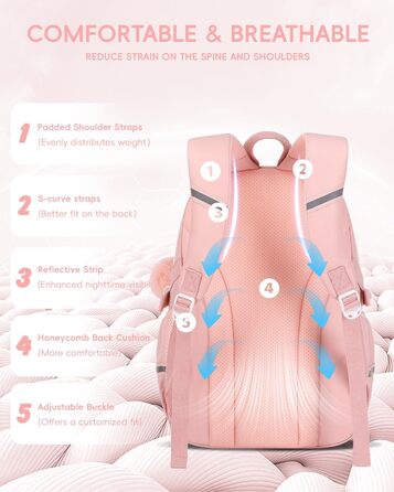 Рожевий шкільний рюкзак для дівчаток Tanou, 9-16 років, великий, водонепроникний, з брелоком