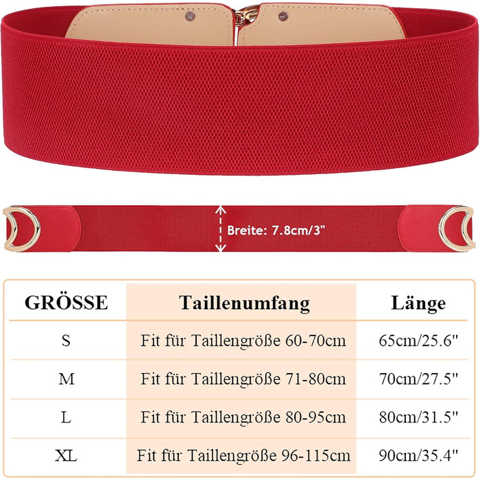 Жіночий широкий еластичний пояс JasGood вінтажний, стрейч, з золотою пряжкою (червоний, 90 см, талія 96-115 см)