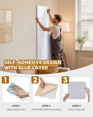 Акустичні панелі Jamelo 3D цегла самоклейні, 30x30x0,9 см, 12 шт. — звукоізоляція та декорування стін для студії, спальні та офісу (світло-сірий)