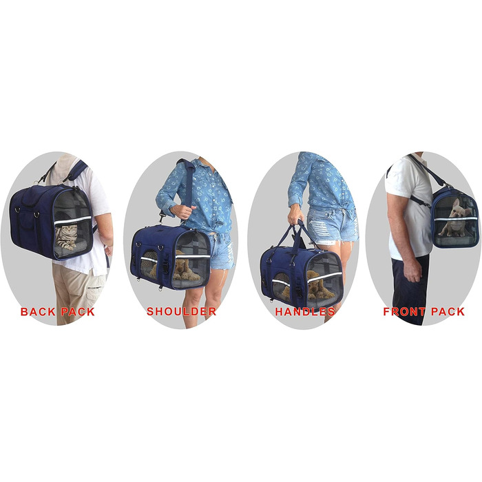 Рюкзак-переноска для тварин 6-в-1, Front/Brust, Сумка на плечі та руці, Автомобільна переноска, 2 позиції для зручності під авіасидіння, М'яка переноска. Розмір S: для тварин 26-41 см (довжина) та 29 см (висота).