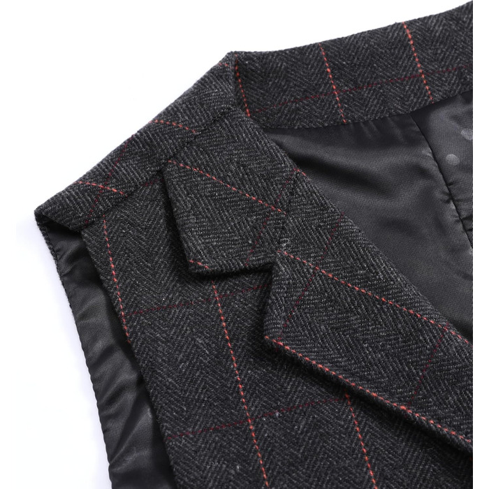 Чоловіча жилетка в клітинку 'Риб'яча клітка' - костюмна жилетка, чорна, розмір XXL