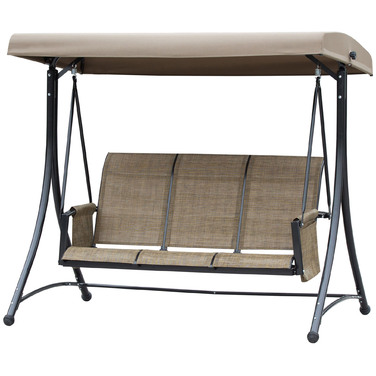 Outsunny Hollywood Swing with Side Pocket, 3-Seater Garden Swing with Adjustable Sunshade, Swing Bench Load Capacity up to 300kg, for Garden, Terrace, 196 x 128 x 172 cm, Brown | Aosom