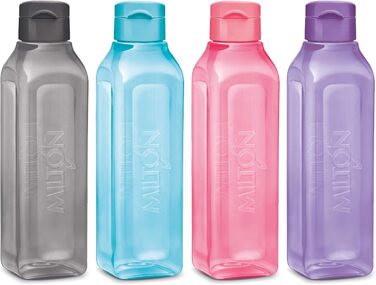 MILTON Sport Bottle, square, juice box style, ideal for juices, milk, smoothies, plastic, wide opening, leak-proof, BPA-free, (900 ml)