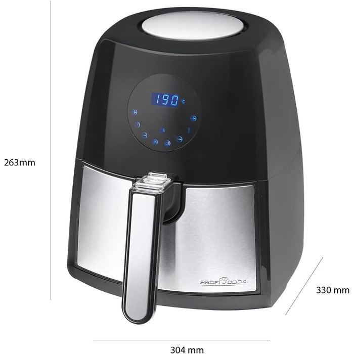 Фритюрниця ProfiCook® Heißluft XXL 8L з нержавіючої сталі | Електрична фритюрниця без олії з 7 програмами | Модель 2024 | PC-FR 1269 H