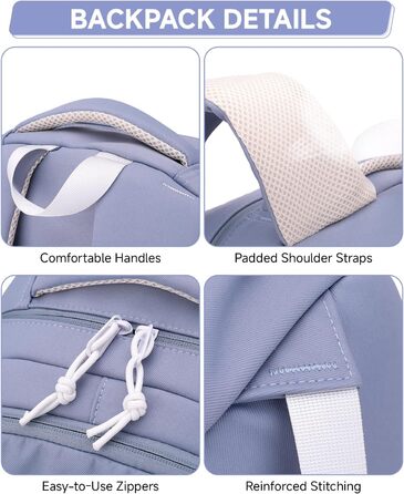 Рюкзак для підлітка, шкільний рюкзак для дівчинки з багатьма відділеннями, рюкзак для учнів 3-5 класів, середньої та старшої школи, нейлоновий рюкзак для подорожей та відпочинку, блакитний