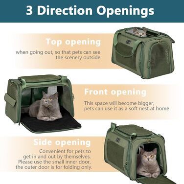 Транспортна переноска для котів та собак Petsfit, складна, 47L x 30B x 30H см, оливковий колір