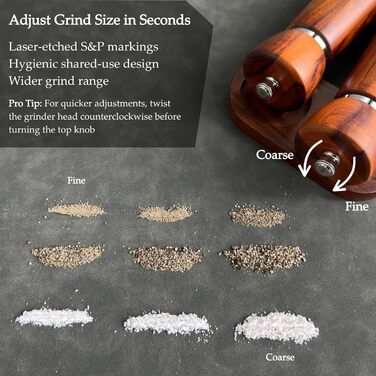 Набір з двох мельниць для солі та перцю з акації з регульованим керамічним жорном – 21 см