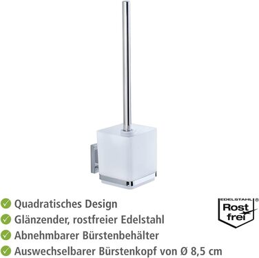 WENKO Vacuum-Loc® Bathroom Wall Shelf Quadro Maxi, with 2 tiers, 38.5 x 8.5 x 14.5 cm & Vacuum-Loc® Wall Toilet Set Quadro, toilet brush with open brush holder, 9.5 x 37 x 12.5 cm