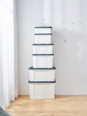 Cetomo Plastic Storage Box - Box with Durable Lid and Safety Closure, Stackable and Nestable, 3-Pack, White (65L * 6)