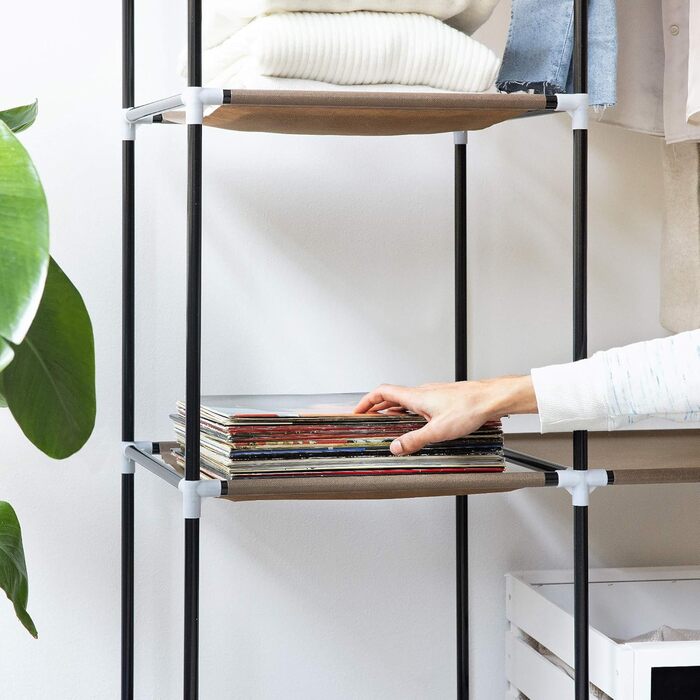 Navaris Fabric Wardrobe with Clothes Rail - Folding Wardrobe 88x170x45cm with Rail - Large, Stable Closet - Foldable Fabric Wardrobe made of Nonwoven Fabric in Light (Brown)
