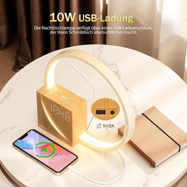 Нічна лампа Blonbar 10W з USB-зарядкою, будильник-світло, сенсорне керування, регулювання яскравості, нічник для дітей та дорослих, 3 рівні яскравості, для спальні та вітальні