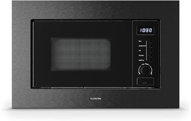 Мікрохвильова піч Klarstein Verosteel Einbaumikrowelle 60 см з грилем – 20L, 700W, 8 програм, сенсорне керування, нержавіюча сталь, функція розморожування, LED-підсвічування, чорна нержавіюча сталь