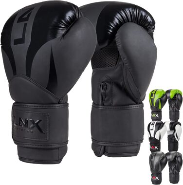 Боксерські рукавички LNX Nitro - чоловічі, жіночі, дитячі, 8, 10, 12, 14, 16 Oz - для кікбоксингу, боксу, муай-тай, ММА, спарингу, тренувань. Чорний колір, Ultimatte