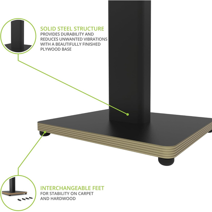 Підлогові стійки для акустики Kanto ST34P - пара, чорний метал, дерев'яний постамент | До 13.6 кг