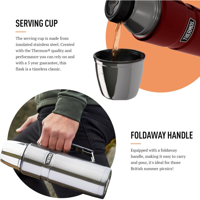 King Stainless Steel Flask with Handle - 1.2L / 1200ml - Brown