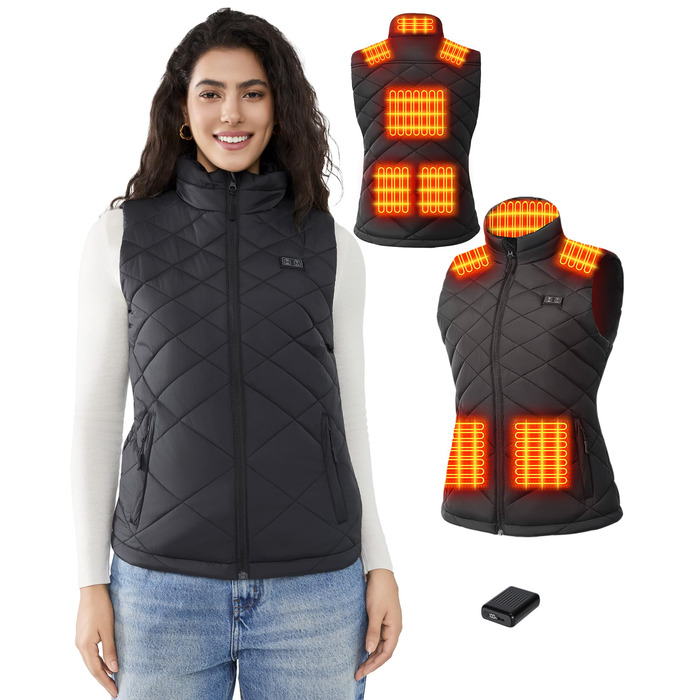 Електрична гріюча жилетка для жінок, 18400mAh, 7.4V, тепла степна жилетка на зиму, чорна (M)