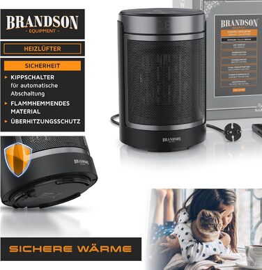 Електричний обігрівач Brandson з пультом керування, ECO-режим, осциляція 50°, 2 режими нагріву, захист від перегріву та перекидання