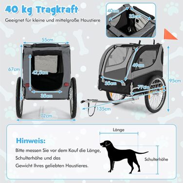 Фаркоп для велосипеда Costway для собак до 40 кг, велосипедний фаркоп для собак, складаний, сірий