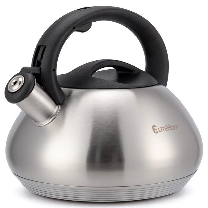 Електричний чайник EliteHoff 3L з нержавіючої сталі з автоматичним свистком, срібного кольору, для індукційних плит (E-5114)
