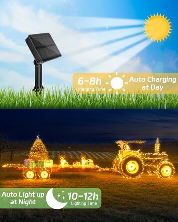 Сонячна гірлянда для зовнішнього використання, 120 LED, холодне біле світло, 8 режимів, для саду, двору, тераси, весільної декорації (5м, тепле біле світло)