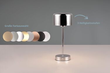 LED настільна лампа Julien: акумуляторна, USB-C, сенсорне керування, Ø 12 см, 30 см, метал, 1.5W, хром