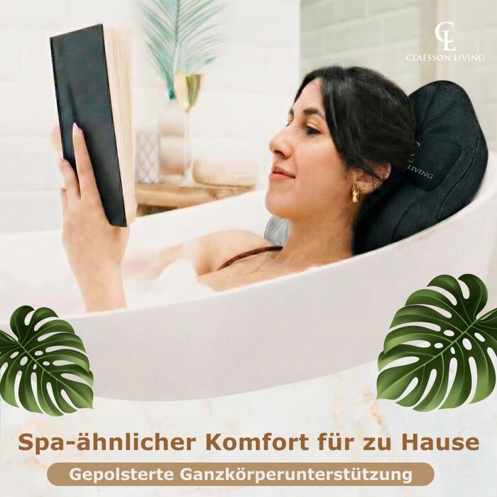 Подушка для ванни повного тіла, 126x41 см. Килимок для ванни з підголовником (13 см) для підтримки шиї, спини та ніг. З мішком для прання та подорожей та гачком для сушіння. Білий (Темно-чорний)