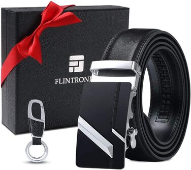 Чоловічий шкіряний ремінь Flintronic з автоматичною пряжкою, ширина 3.5 см, довжина 130 см, чорний (з брелоком та подарунковою коробкою)