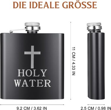 Фляга PRETYZOOM з нержавіючої сталі, чорна 'Свята вода' для віскі, не протікає, ідеальна для подарунку чоловікам на День батька, вечірки, піших прогулянок, кемпінгу