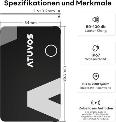 ATUVOS Air Tag Card Wallet Tracker Card Thin 1.6mm, Rechargeable Wallet Finder Compatible with Apple's Find My APP (iOS ONLY, Android Not Supported), Item Finder for Suitcases/Wallets/Luggage