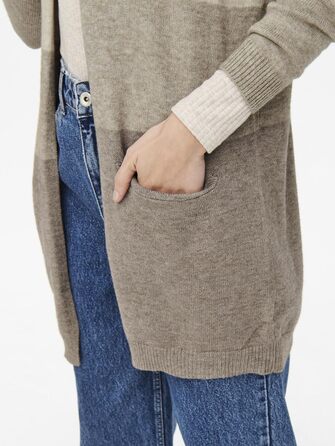 Жіноча в'язана кофта ONLQUEEN M, смугаста / бежево-димний