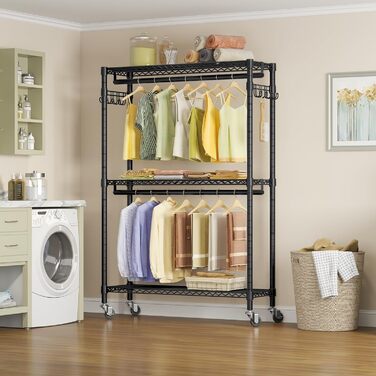 ALKNOT Clothes Rack, Garment Rod, Rolling Clothes Rack, Rolling Garment Rod, Stable Clothes Rack, Clothes Rack with Wheels 90x43.5x180cm, Load Capacity 100kg