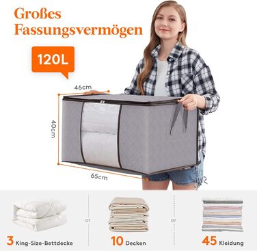 Органайзер для зберігання речей Lifewit - 6 шт. (120 л), сірий - для під ліжко, одяг, ковдри, речі, переїзди