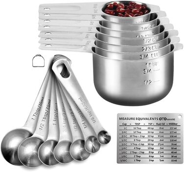 Measuring Cup and Spoon Set, 304 Premium Stainless Steel Cups and Spoons, Kitchen Gadgets for Cooking, Baking (Set-01)