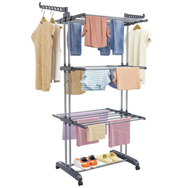 Сушарка для білизни Turm, турбо сушарка для білизни з 6 розкладних крил та 2 бічні крила, мобільна сушарка для білизни з колесами для дому та вулиці (сіра)