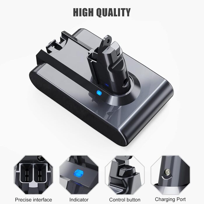 Замінний акумулятор 6000mAh для пилососа Dyson V6 (DC62, DC58, DC59, DC61, DC72, DC74, SV03, SV05, SV06, SV07, SV09) Animal, Absolute, Motorhead, Fluffy + 2 фільтри + 1 щітка