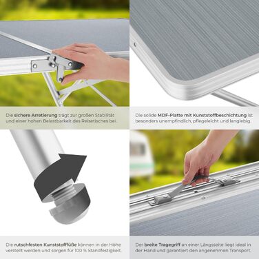 Складний алюмінієвий стіл Tectake для кемпінгу, саду та тераси 180x70x70.5 см, вологостійкий