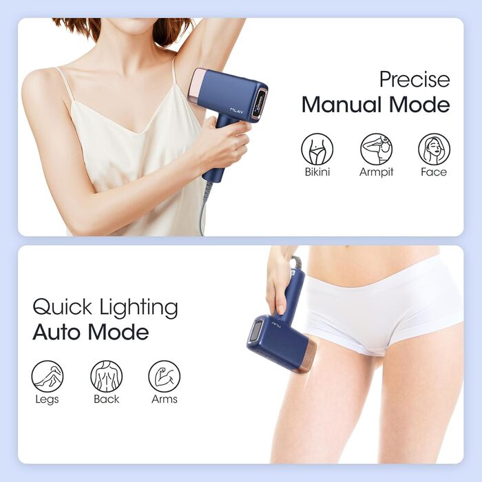 Пристрій для епіляції IPL Laser, 0,5 сек./імпульс, безболісна епіляція з охолодженням, 2 насадки для обличчя та бікіні. Підходить для обличчя, під пахвами, на ногах, зона бікіні.