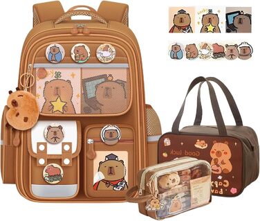Рюкзак Capybara для дітей: комплект з пеналом та ланч-боксом. Коричневий шкільний рюкзак для хлопчиків та дівчаток