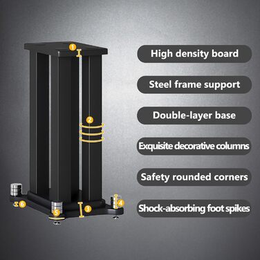 Підставка для колонок 2 шт., сталевий каркас, до 40 кг, поглинання вібрацій, MDF, покращує звук (чорний, 60 см)